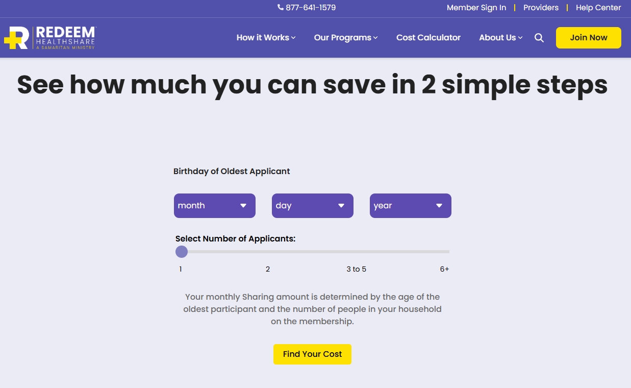 Redeem HealthShare calculator preview